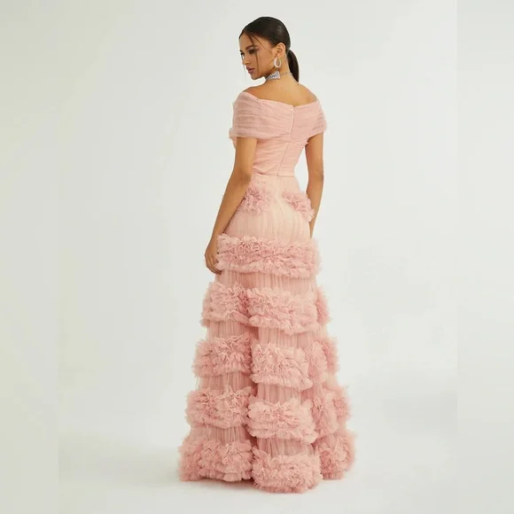 Miss Rosier Elegant Pink Ruffled Evening Gown - Picture 3 of 4